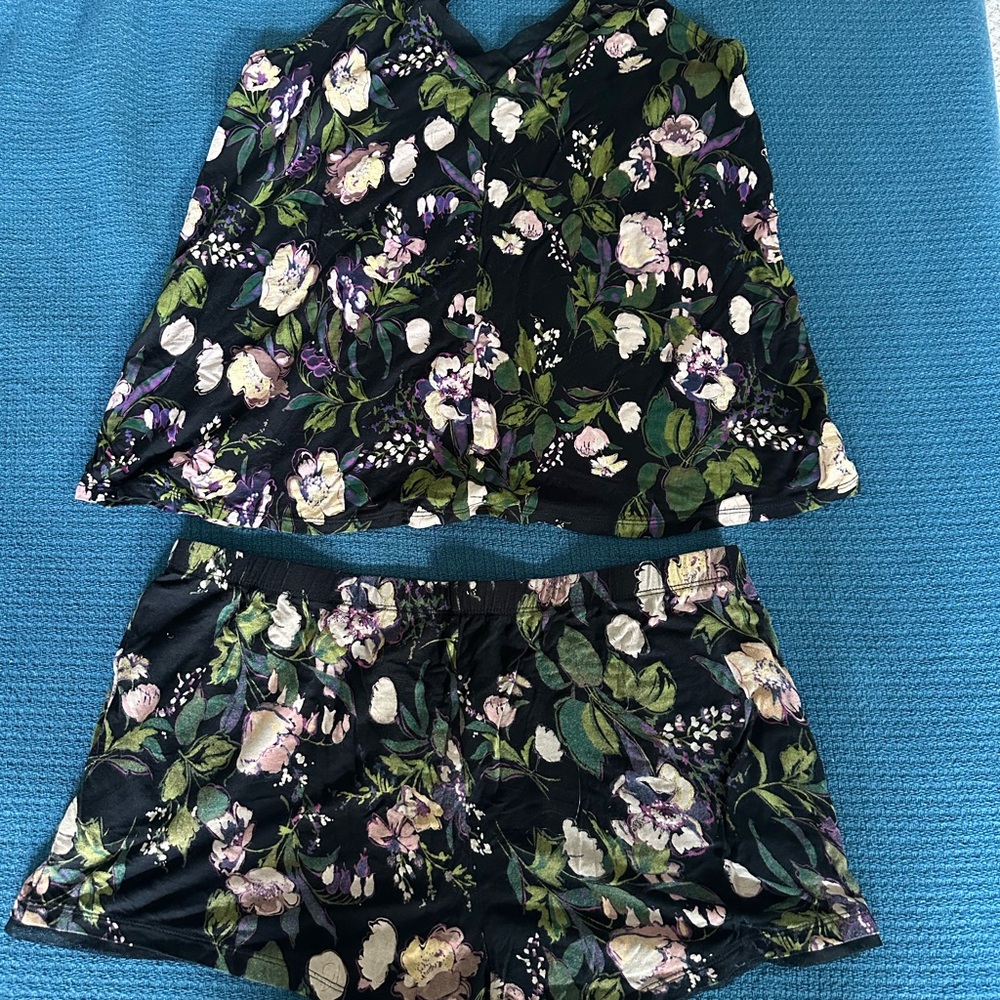 Stars Above Black and Purple Floral Pajama Set